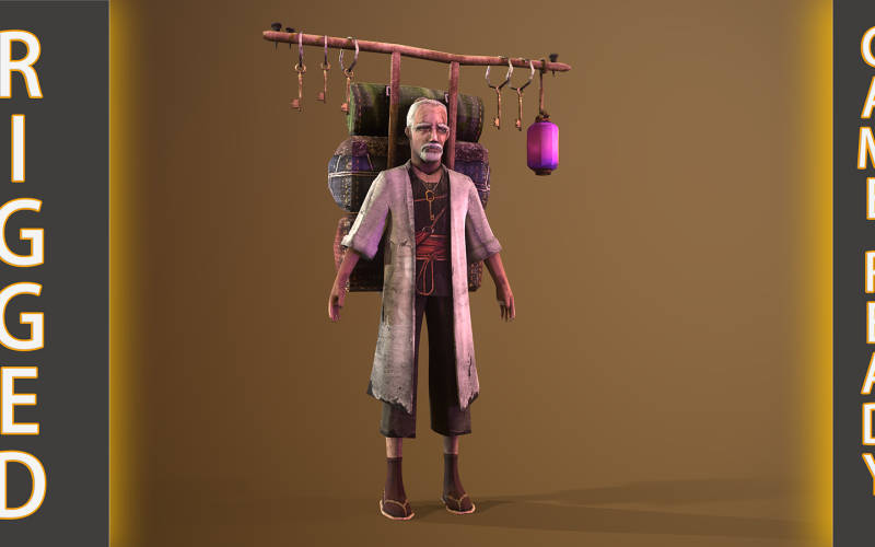 Oude man (MERCHANT) Rigged 3dcharacter