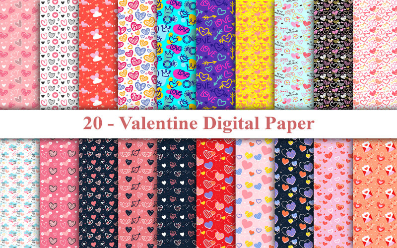 Valentine Pattern Digital Paper, Happy Valentine Day Background