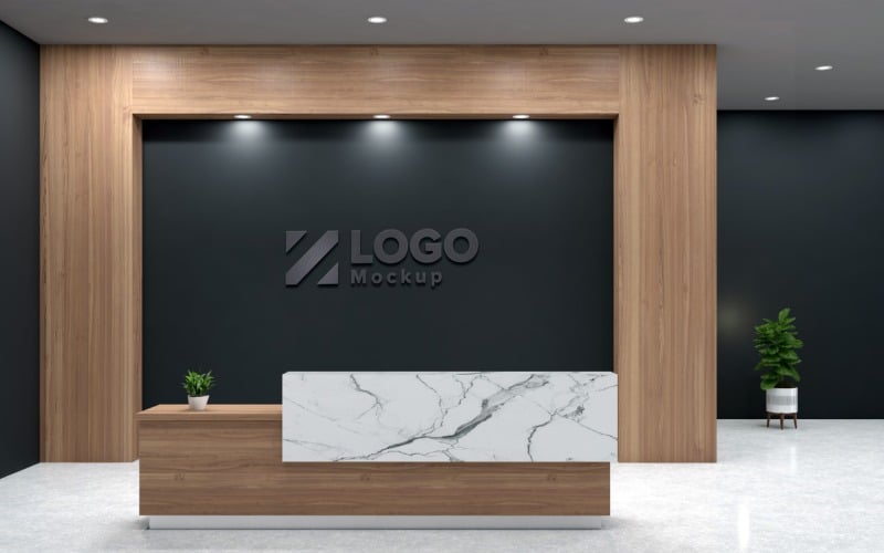 Office reception counter with Black Wall And in Two Plant