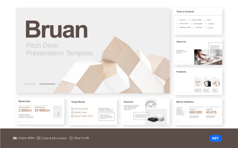 Bruan -极简主义的音高甲板模板keynote模板