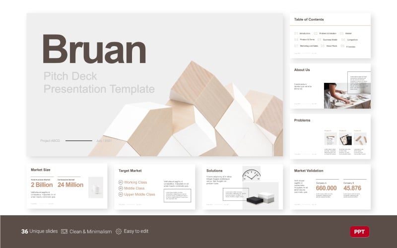 Bruan - Pitch Deck Minimalist模板PowerPoint模板