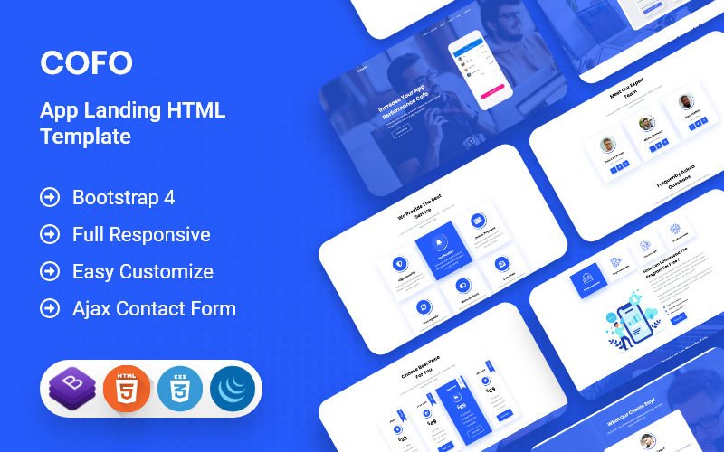 Cofo – HTML šablona vstupní stránky produktu aplikace