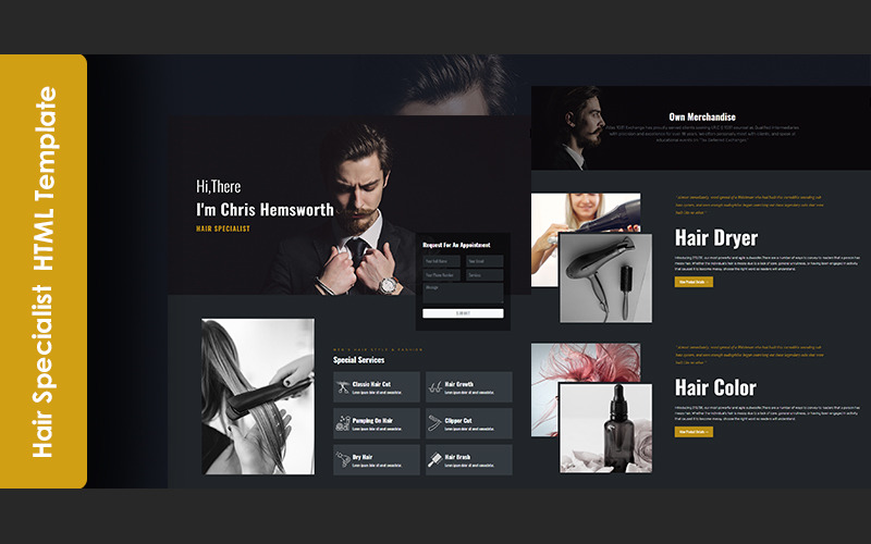 Chris Hemsworth – Personal Hair Specialist Portfolio Reszponzív HTML5 céloldalsablon