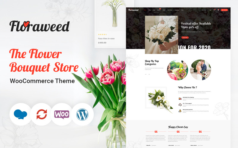 Floraweed - Modèle Woocommerce réactif pour le magasin de fleurs