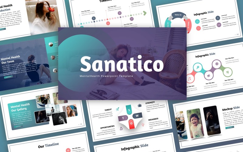 Sanatico - Modelo de PowerPoint multifuncional de saúde mental