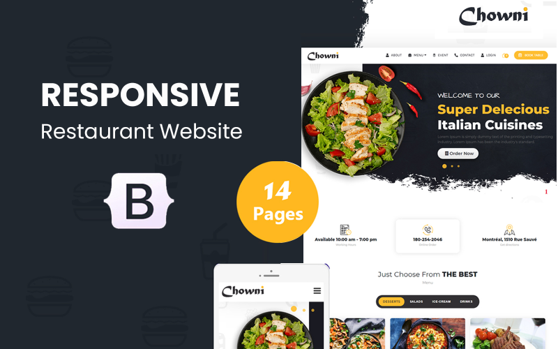Chowni - HTML5网站模型，用于在线送餐和餐厅