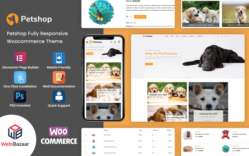 Petshop -响应性的WordPress元素主题的动物和宠物
