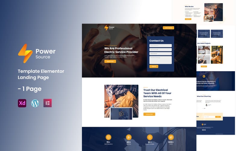 Джерело живлення, готовий до використання шаблон електричної служби Elementor Шаблон цільової сторінки