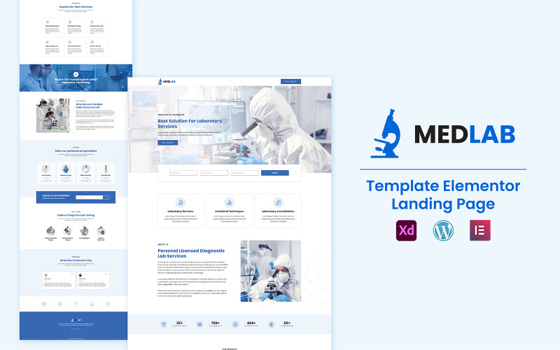 来自Medlab实验室服务的准备使用的Elementor登陆页面模板