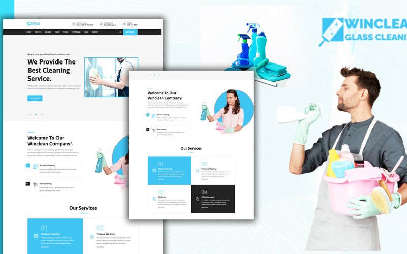 Tomaar-Winclean Usługi sprzątania Landing Page Motyw WordPress