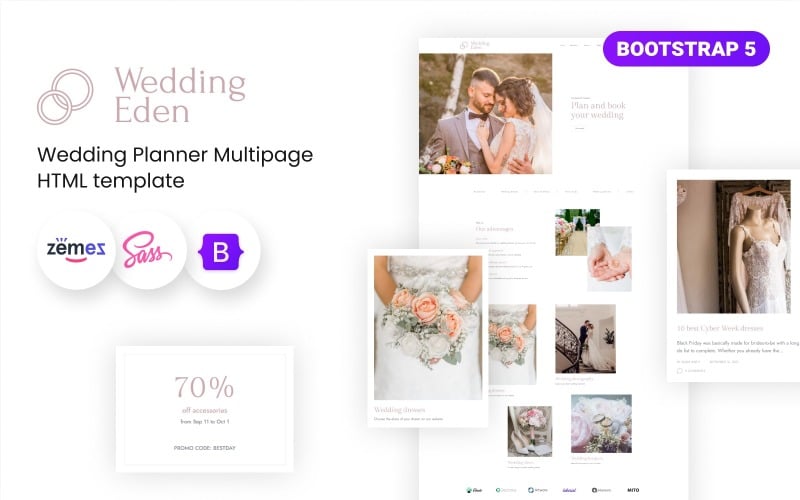 Wedding Eden - Plantilla de sitio web HTML5 para planificador de bodas
