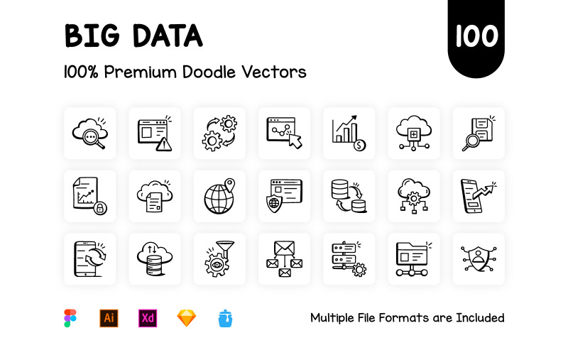 Uppsättning av big data doodle ikoner