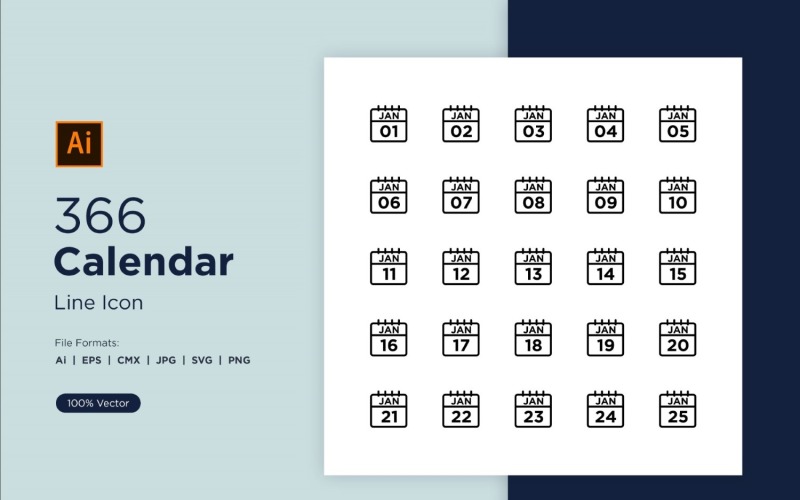 366 Calendar Line Icon Set