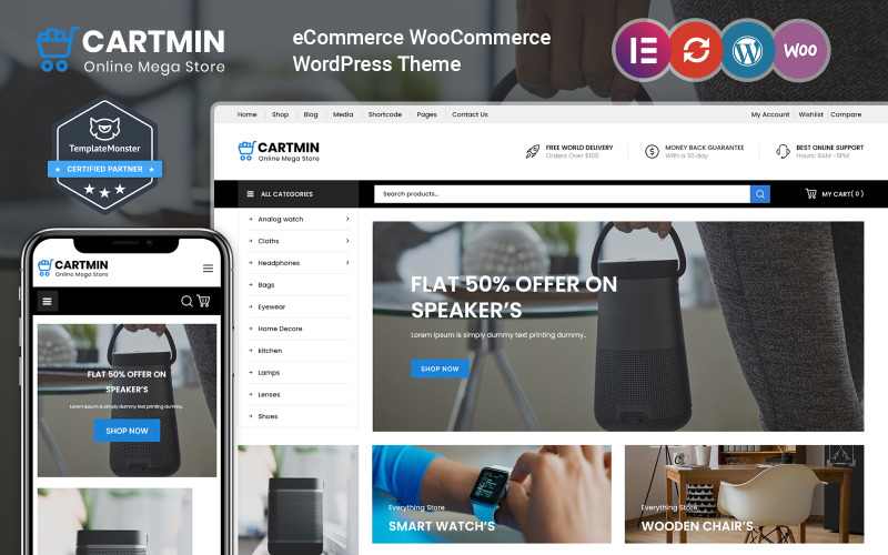 Cartmin -电子大型商店和多用途元素Woocommerce主题