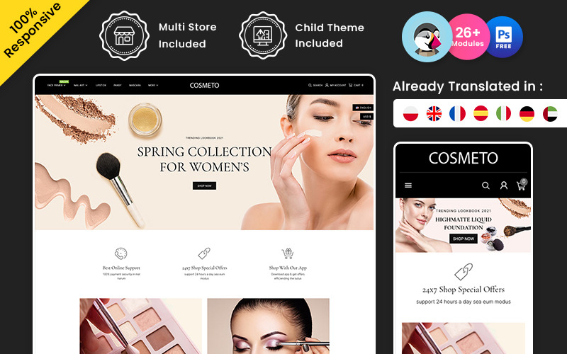 Cosmeto - косметический и модный многоцелевой магазин Prestashop