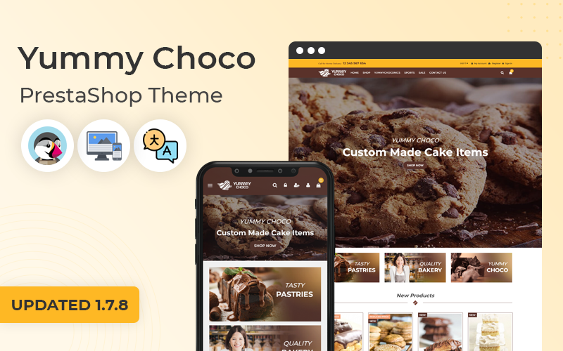 Yummy Choco - Cake & 面包房商店Prestashop主题