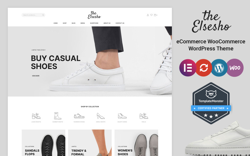 Elsesho — motyw sklepu obuwniczego i elementu mody WooCommerce