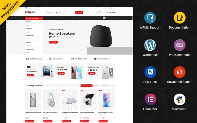 Gobazar — торговая площадка электроники Elementor WooCommerce Store