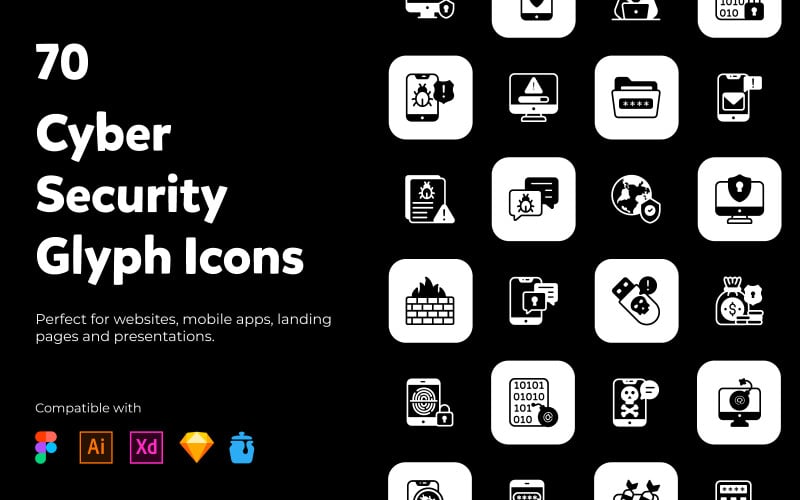 Pack d'icônes solides de cybersécurité