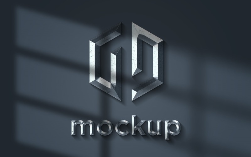 Мокап логотипа из серого металла с реалистичными эффектами тени окна