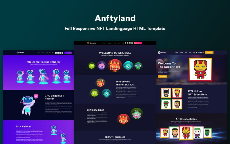 Anftyland - NFT登陆页HTML模板.