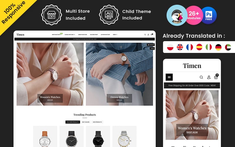 Timen - Thème polyvalent Prestashop pour la boutique de montres