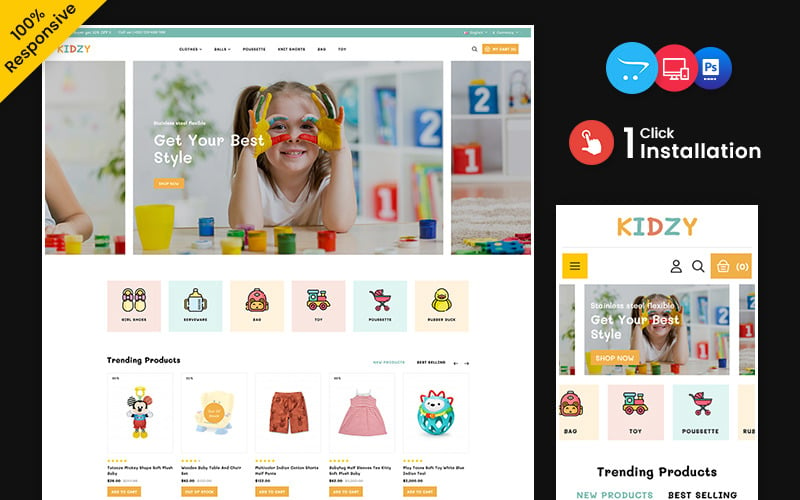 Kidzy - Játékok és divat Többcélú Opencart téma