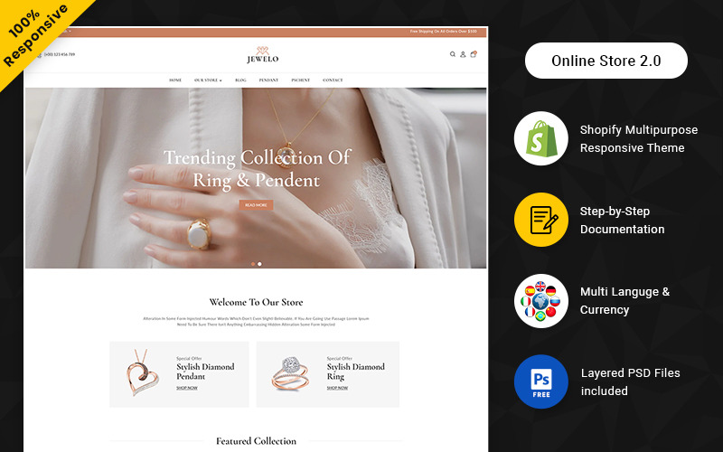 Jewelo – ékszerek és kiegészítők többcélú Shopify áruház