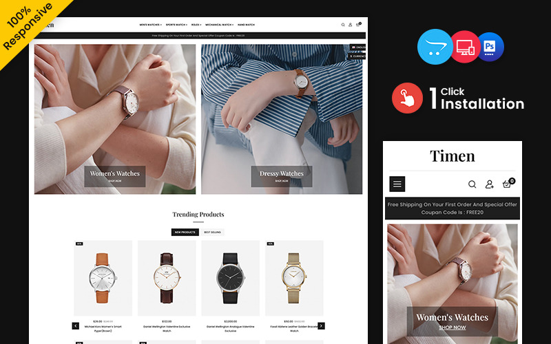 Timen - Tema OpenCart per negozio di orologi e negozio di moda