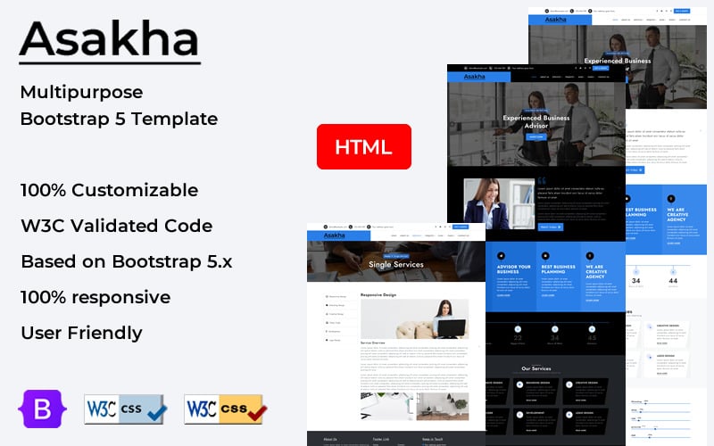 Asakha — це багатоцільовий бізнес-шаблон HTML