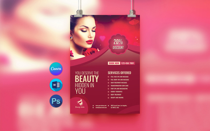 Spa Massage Flyer Template gemaakt met Canva, Word & Photoshop voor de spa- en massage-industrie