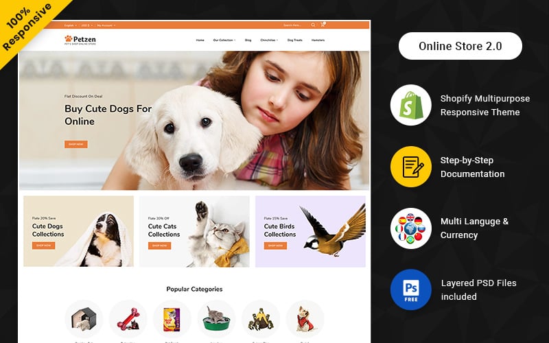 Petzen -宠物食品和动物食品Shopify响应商店