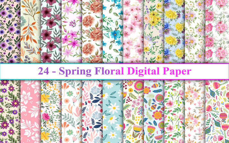 Vårblommiga digitala papper, vårblommamönster, vårblommabakgrund, vårgrafik