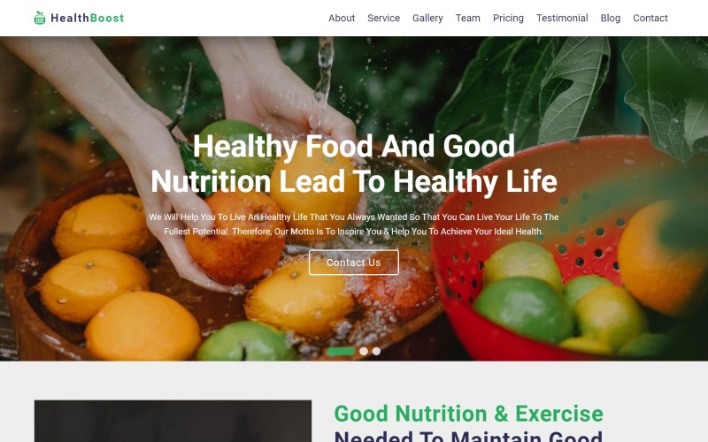 HealthBoost - Šablona vstupní stránky HTML služeb výživy