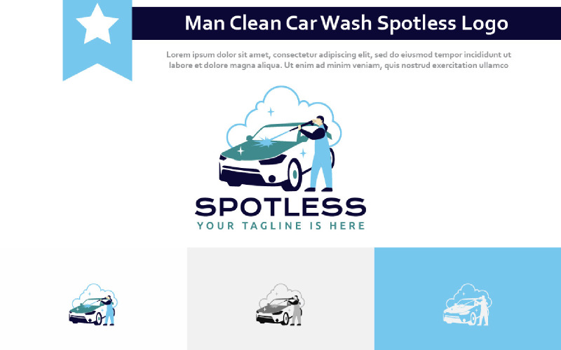 男子清洁洗车一尘不染的汽车服务标志