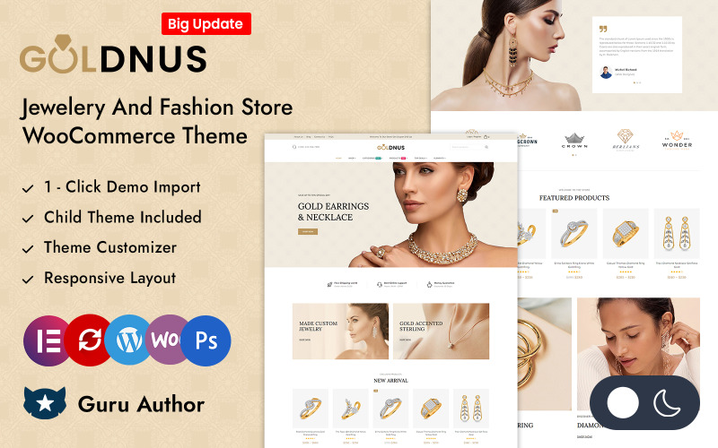 Goldnus - Tema responsivo WooCommerce Elementor de joalheria