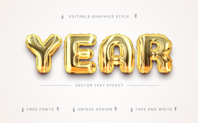 金色气球-可编辑的文字效果，字体样式，图形说明