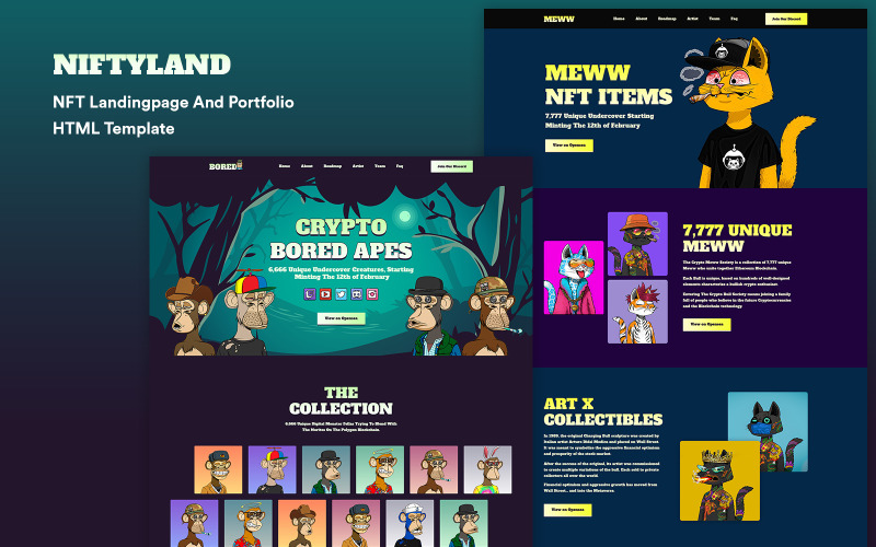 Niftyland - nft登录页面和portfolio html模板