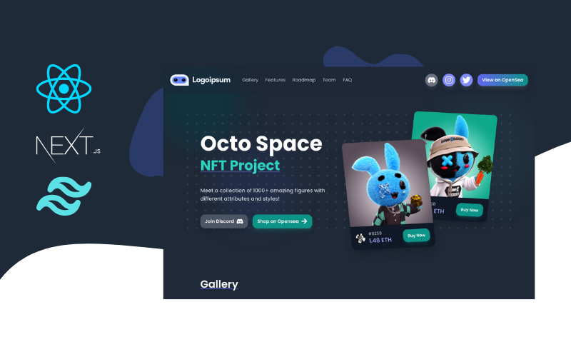 Octo Space - React NFT项目登陆页+ NextJS + TailwindCSS