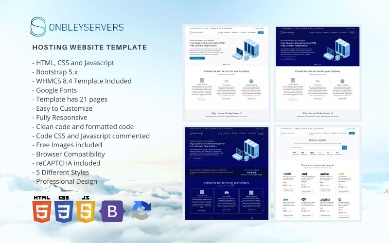 OnbleyServers - HTML托管网站模板 & WHMCS Template