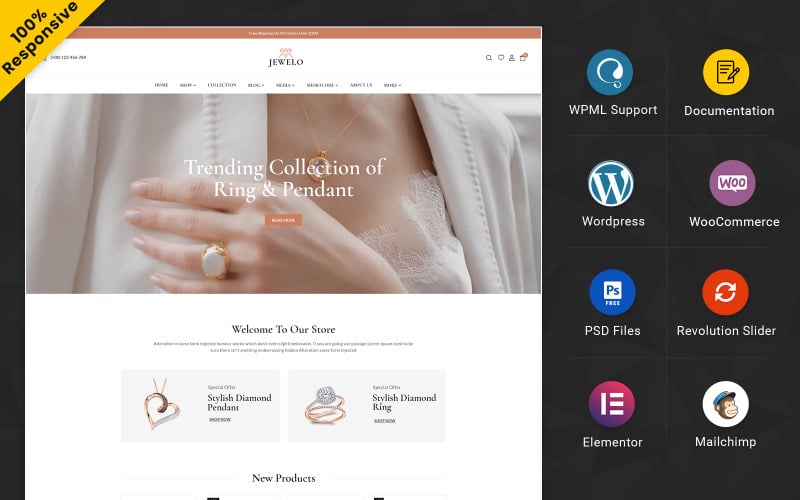 Jewelo - Jewelry and Fashion Responsive WooCommerce Elementor Store