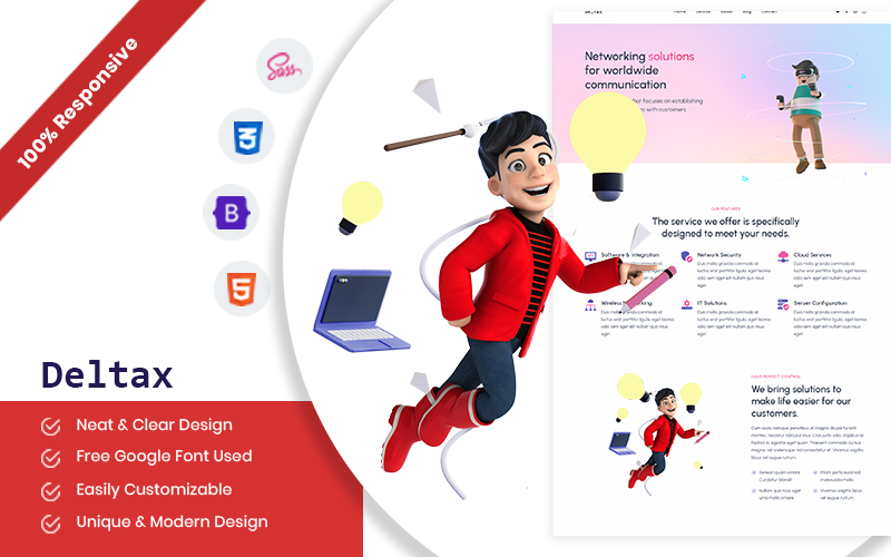 Deltax- One Page Parallax Landing page Mall