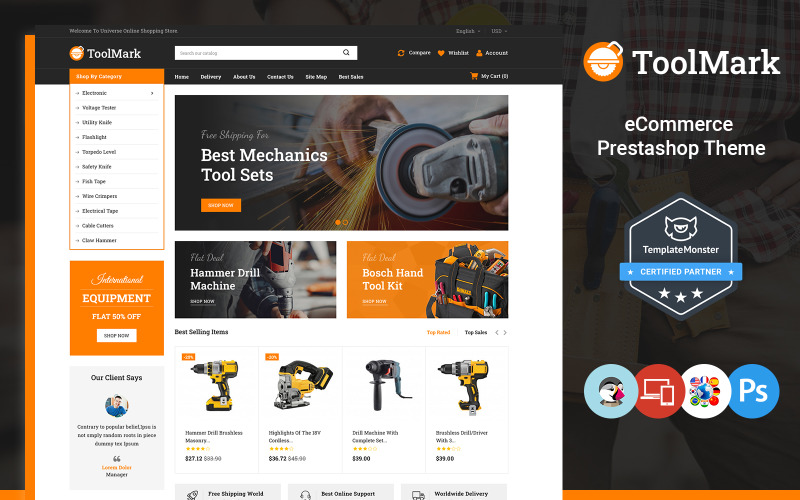 ToolMark - Kéziszerszám-áruház Prestashop téma