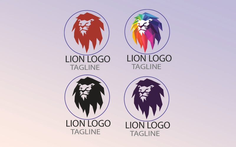 狮子徽标模板徽标4种颜色，您可以编辑所有颜色