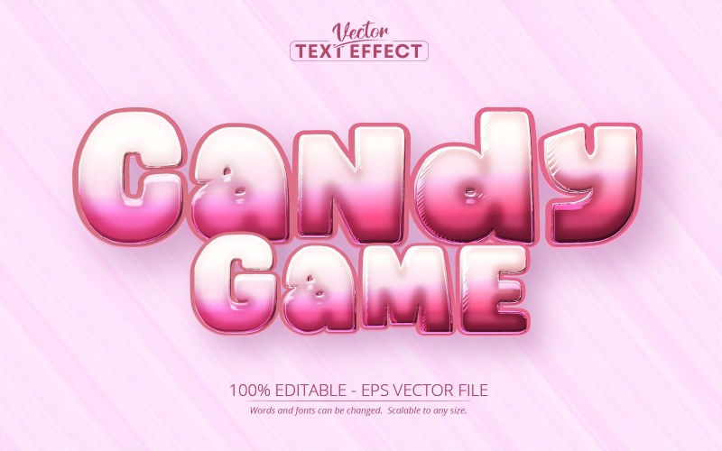 糖果游戏-可编辑的文字效果，粉红色的卡通文字风格，图形插图