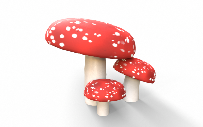 Modelo 3D Low-poly de hongos rojos