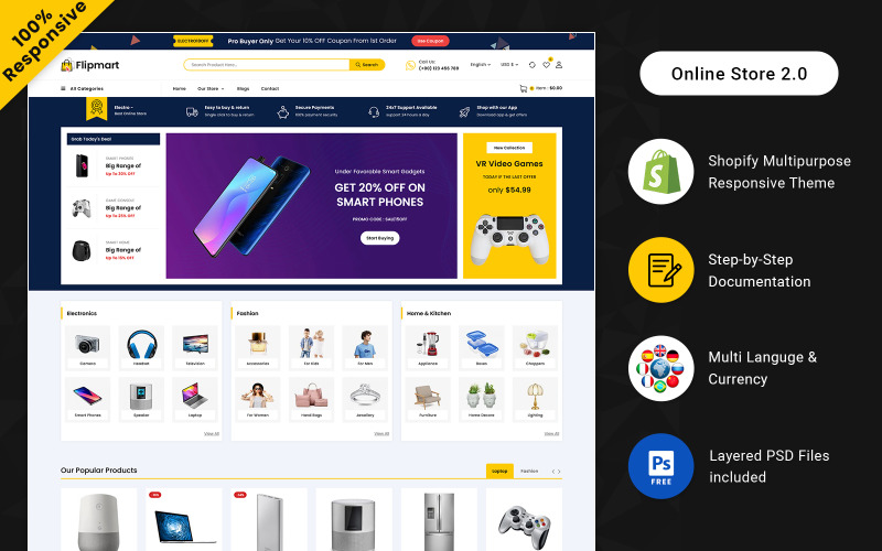 Flipmart - Mega Shop Marketplace Multifunctionele responsieve Shopify Store