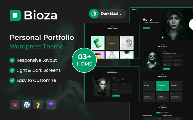 Bioza - WordPress-thema voor persoonlijke portfolio-bestemmingspagina