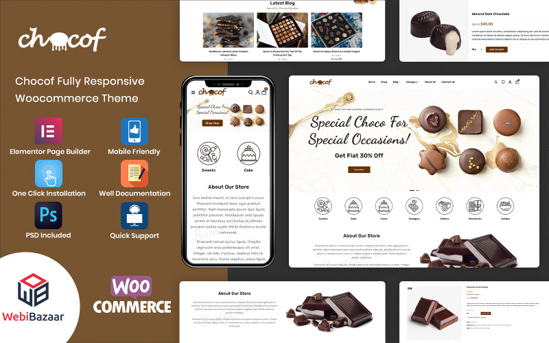 Chocof - 巧克力糖果和糖果 WordPress Elementor 主题