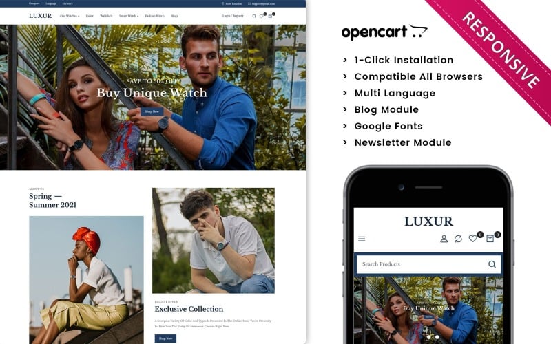 Luxur Watch Store - Responsive Vorlage für Opencart 3.x